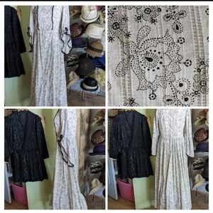SOLD 1970s Boho Gunne Sax Style Dress Black & White Bell Sleeve